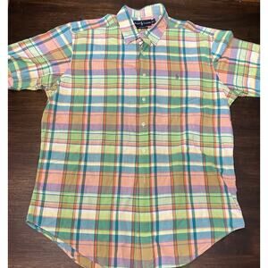 Polo Ralph Lauren Large L Classic Fit Button Front 100% Cotton Plaid Pastels